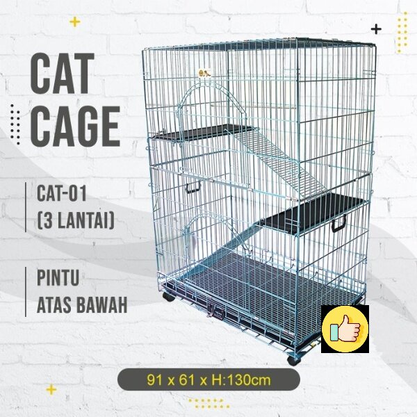 Kandang Kucing Anjing 3 Tingkat Besar Octagon CAT-01 Hewan Lantai Besi