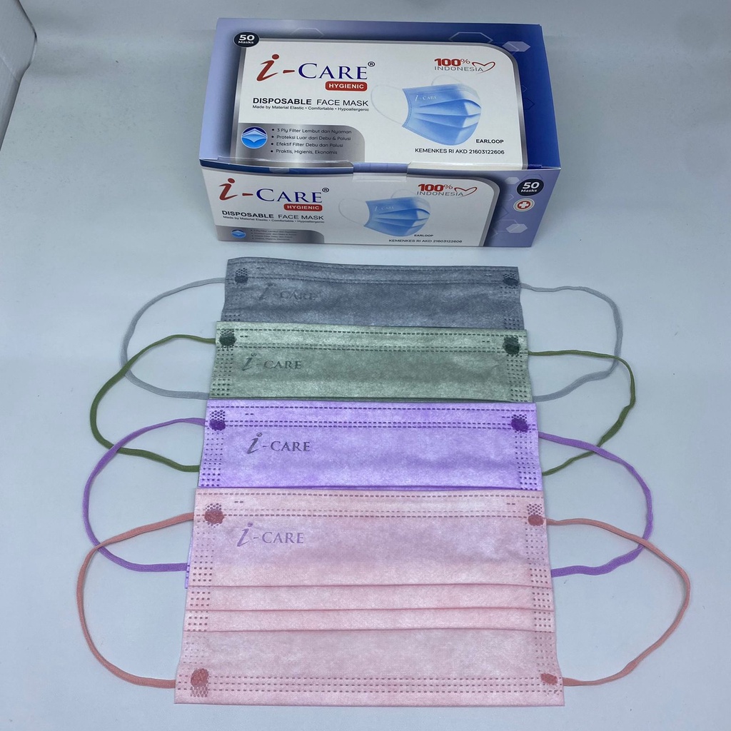 Masker Disposable Face Mask i-Care Warna 4Ply Embos