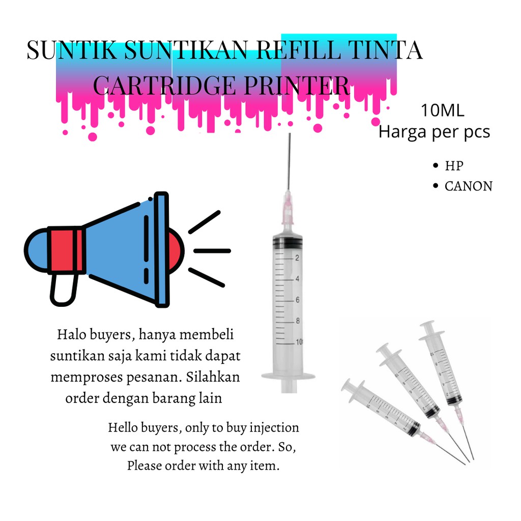 Suntik Suntikan Refill Tinta Cartridge Printer HP CANON