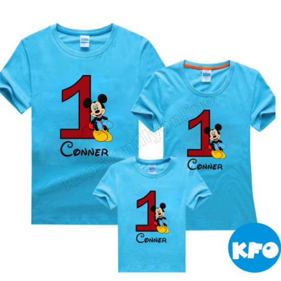 Baju Kaos Ulang Tahun Keluarga Mickey Mouse Family Couple / Kaos Request FREE Nama Tulisan Custom / 