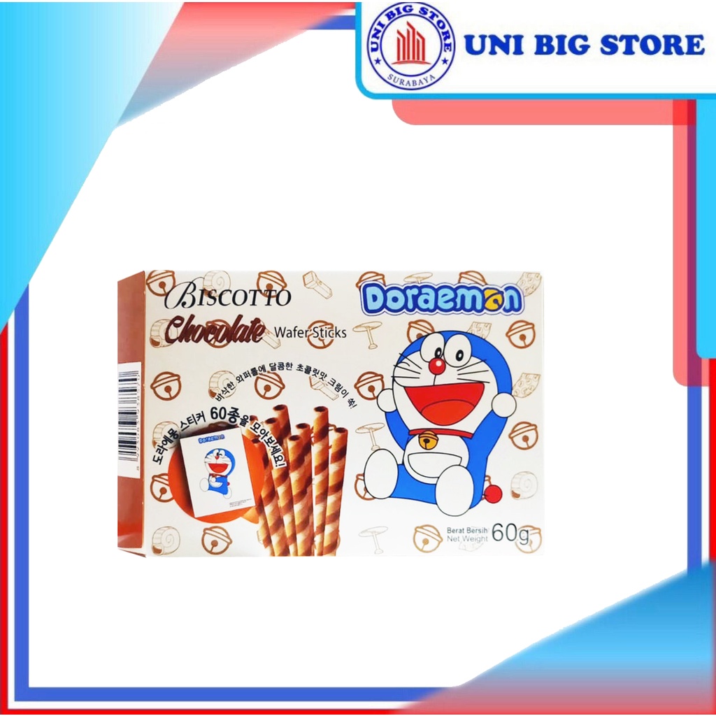 

Biscotto Doraemon Biskotto Chocolate Wafer Stick 60 g Astor Roll Coklat