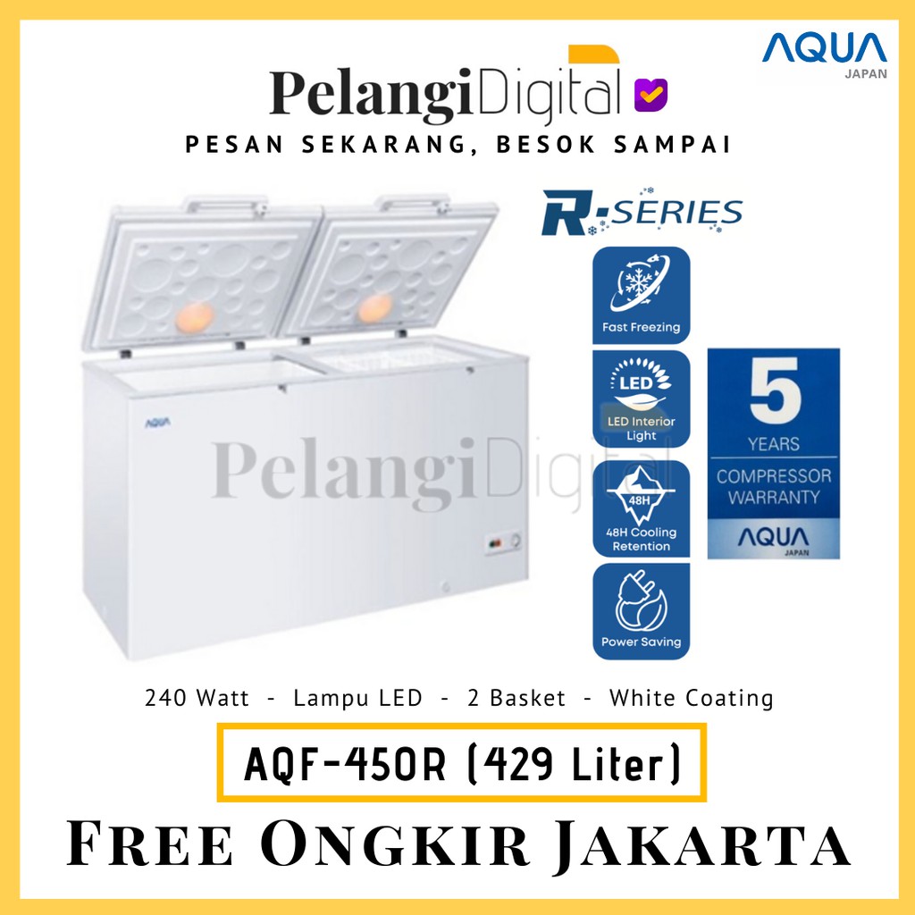 AQUA Chest Freezer Box Peti Pembeku dengan Lampu LED - 429 Liter - AQF-450R