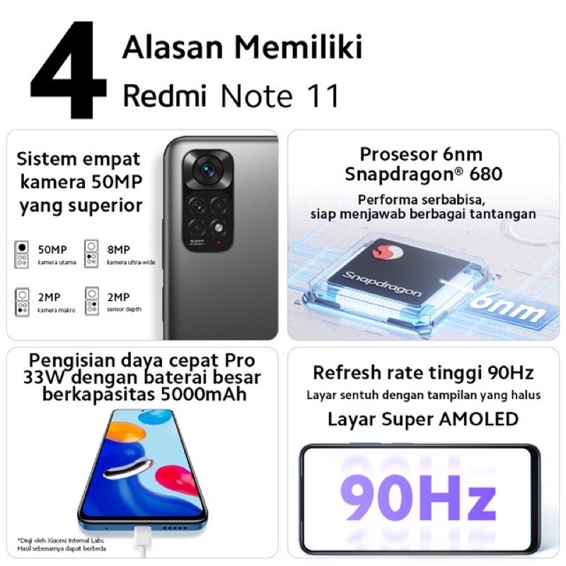 Xiaomi Redmi Note 11 [4GB+128GB - 6GB+128GB] Snapdragon 680 4G - 50MP Quad Camera - 6.43&quot; Super AMOLED - 5000mAh Garansi Resmi Xiaomi 15 Bulan