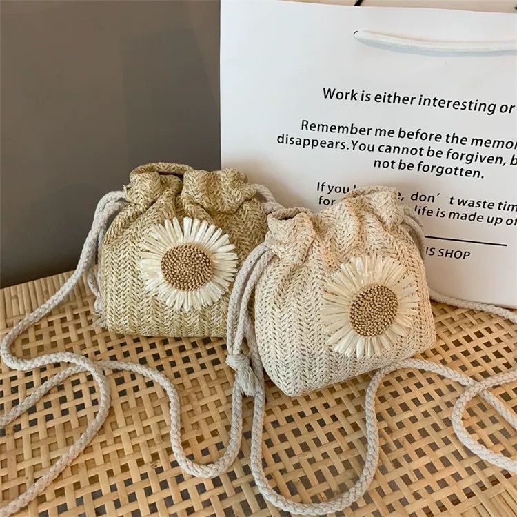 Tas Wanita Tas Selempang Bucket Serut Bahan Anyaman Bunga Matahari 5260(T0F0) Tas Wanita Murah Tas K