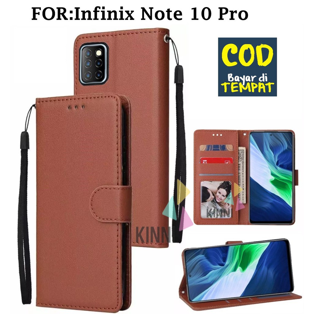 Leather Flip Cover Infinix Note 10 Pro - Wallet Case Kulit - Casing Dompet Case Wallet Leather Flip