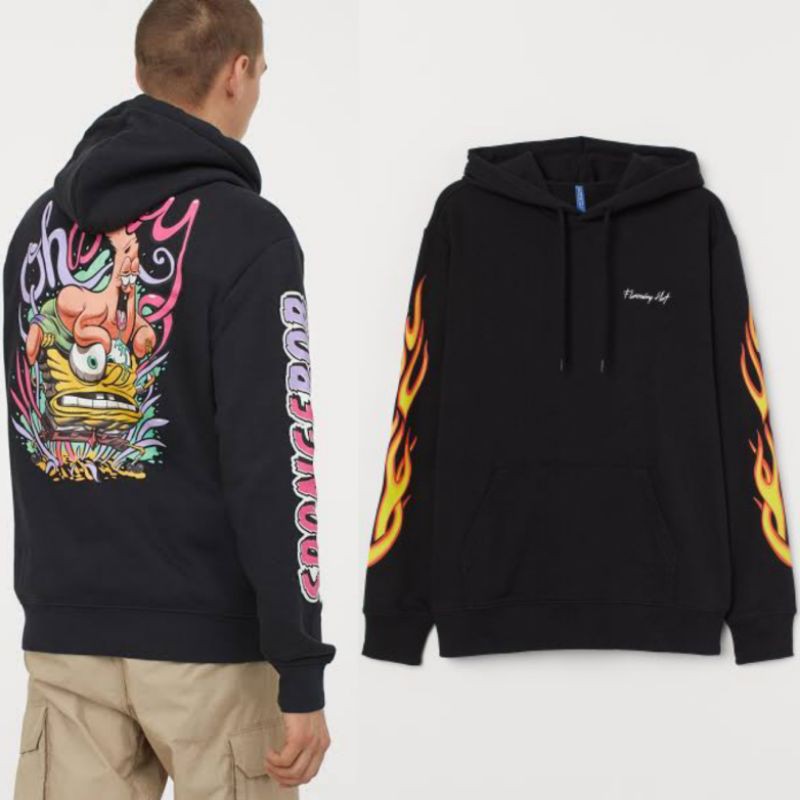  Hoodie  H  M  Spongebob black Flaming Hoot Shopee Indonesia