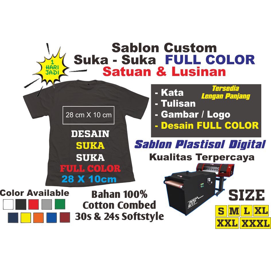 Jual KAOS CUSTOM SABLON DTF DESIGN SUKA-SUKA / SABLON KAOS DTF SATUAN ...