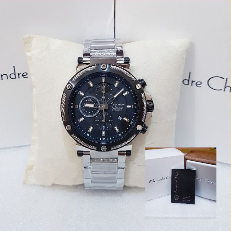 ALEXANDRE CHRISTIE PRIA AC 6561 SILVER BLACK JAM TANGAN ALEXANDRE CHRISTIE AC 6561 ORIGINAL