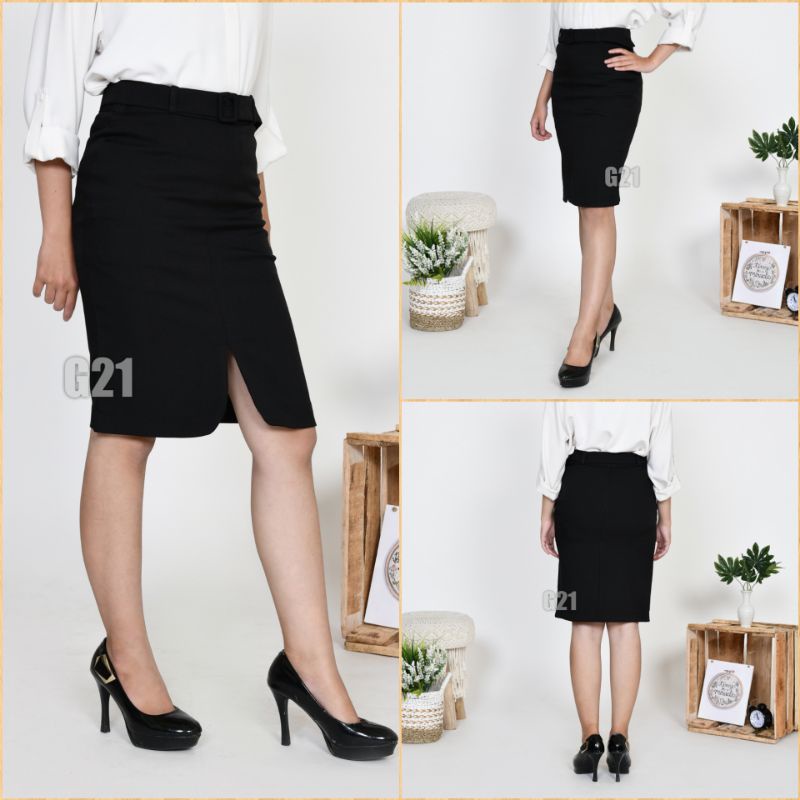 Rok Kerja Hitam Pendek Span Sepan 3/4 dan 7/8 Bahan Formal Kantor-3/4 Hitam