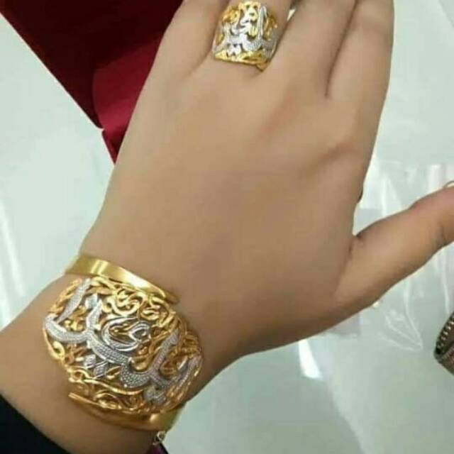 Sepasang cincin + gelang Ukir Nama Lapis EMAS
