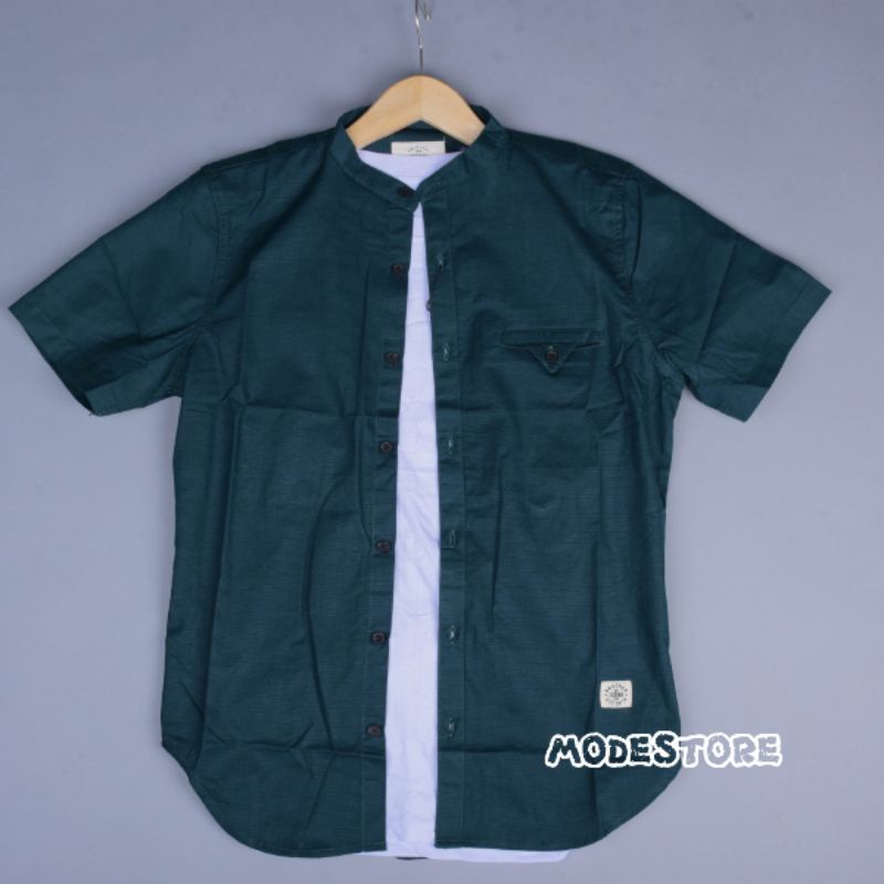 KEMKO, Kemeja Pria Lengan Pendek Polos Kerah Sanghai, Kemeja Koko Pendek Polos Premium, Kemeja Kerah