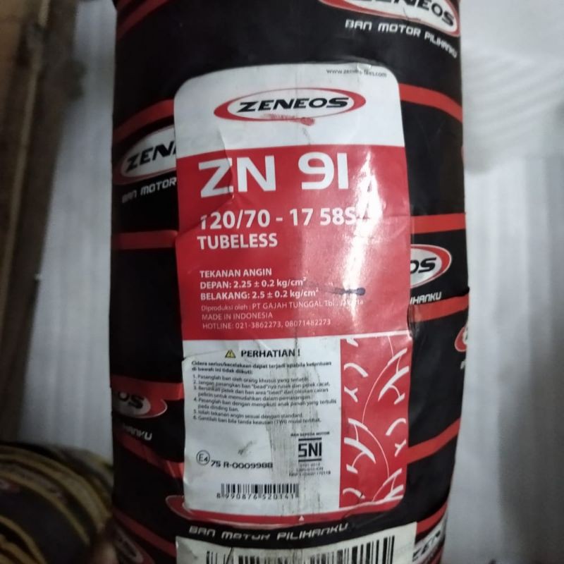 Ban Luar Tubeless Zeneos ZN 91 120/70-17 Sepeda Motor