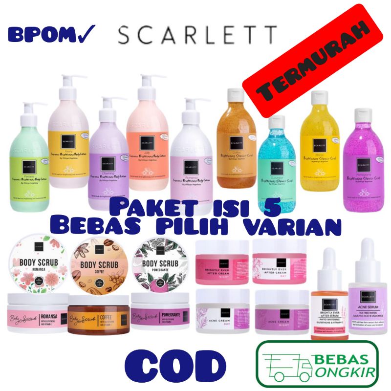 PAKET ISI 5 SCARLETT WHITENING BEBAS PILIH VARIAN ORIGINAL BPOM SCARLLET SCARLETT SECARLET SKARLET S