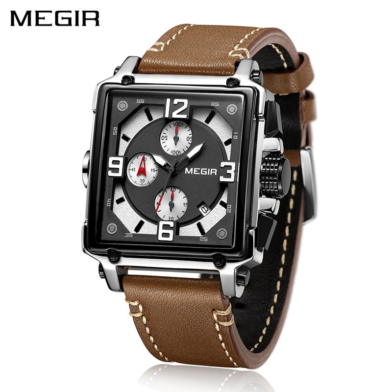 MEGIR 2061 Jam Tangan Pria Analog Chronograph Tali Kulit WATCHKITE WKOS