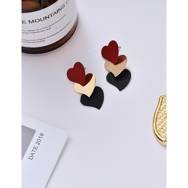 LRC Anting tusuk Fashion Love Contrast Color Stitching Earrings