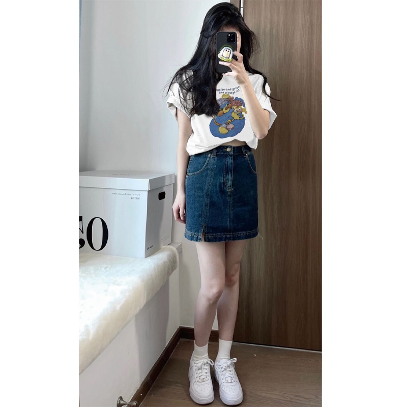 EUNII T-shirt Lengan Pendek ️Cetakan Boneka Longgar Korean Style/Kaos Atasan Wanita/Baju Kaus Oversize Wanita