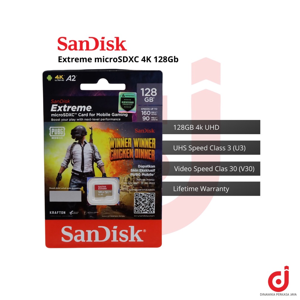 Sandisk MicroSDXC Extreme A2 V30 UHS-1 (190MB/s) 128GB - SDSQXA1-128G Original