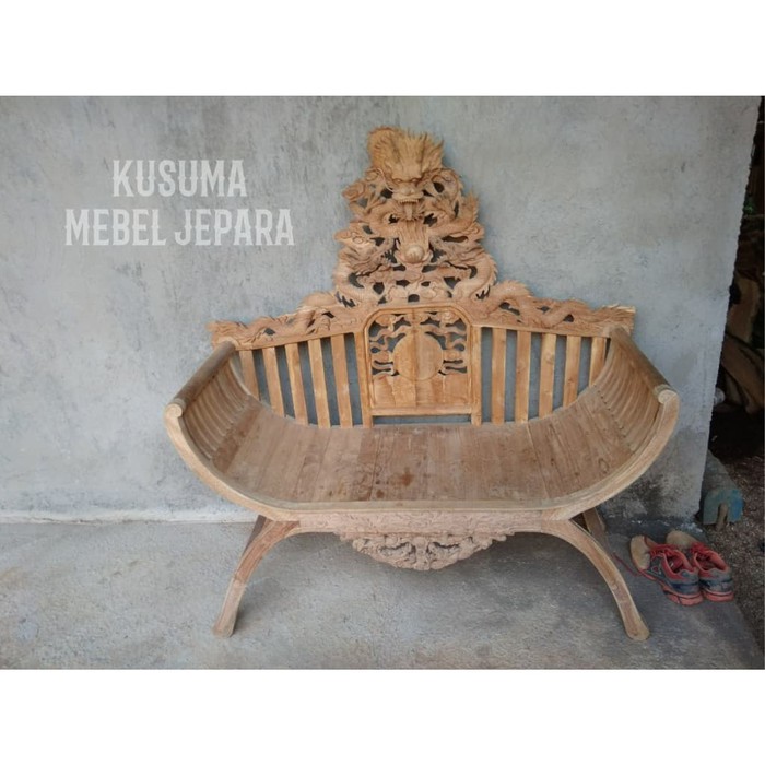 Kursi Bangku Kayu Jati Relief Ukir Naga (Panjang 120cm, Lebar 50cm)