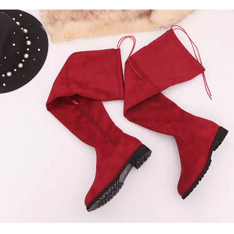 Overknee Boots Winter Wanita Boots Selutut bahan Suede inner Fleece