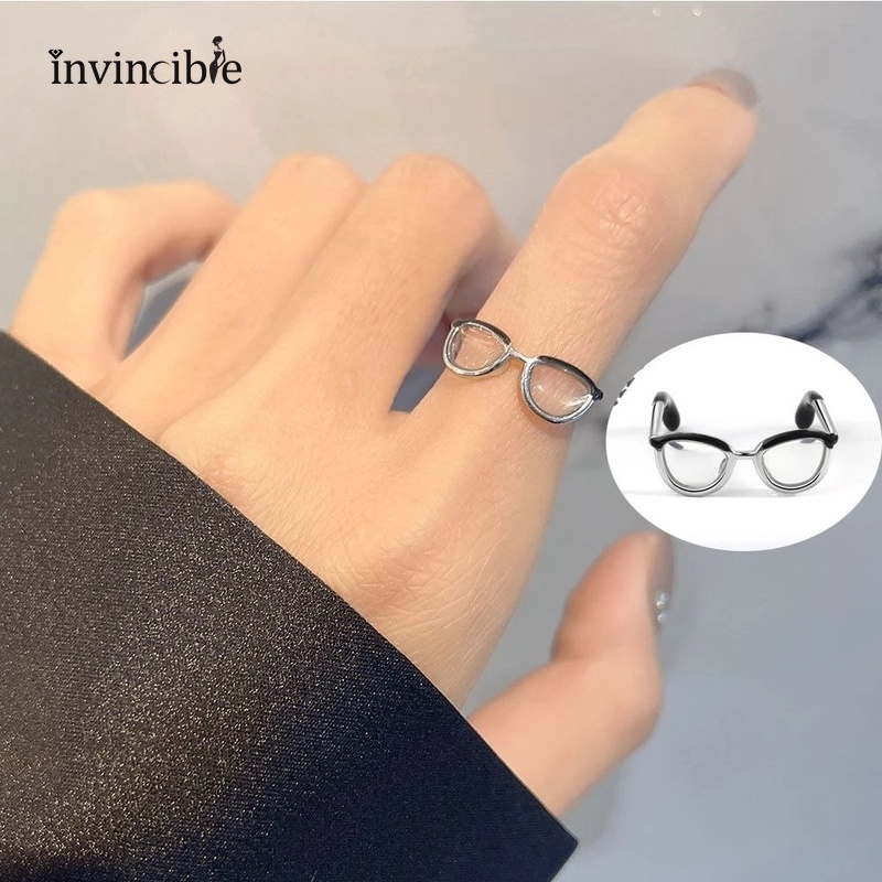 Cincin Model Terbuka Bahan Metal Desain Kacamata Untuk Wanita