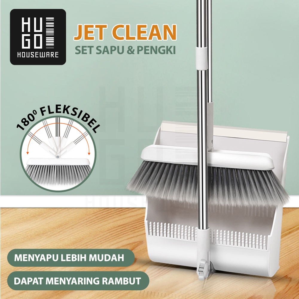 HUGO Set Sapu Pengki Pembersih Broom Set Dustpan Sapu Lipat Praktis