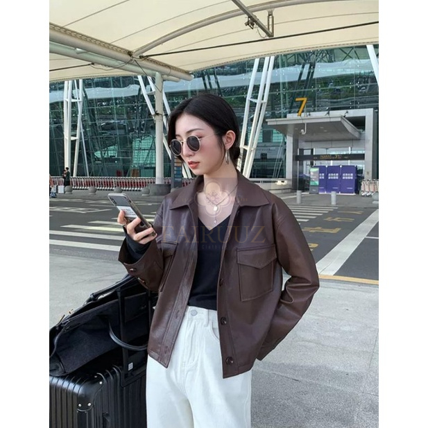 Jaket Kulit Wanita FC010 Bahan Kulit Asli Domba Garut Model Jaket Wanita Oversize Asli Kulit Garut L