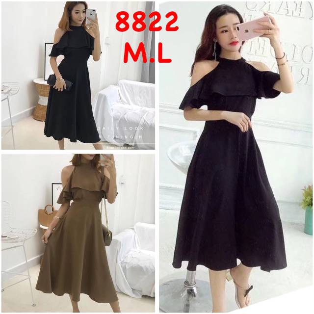 midiDress offshoulder import - mididress hitam hijau army - dress midi my8822