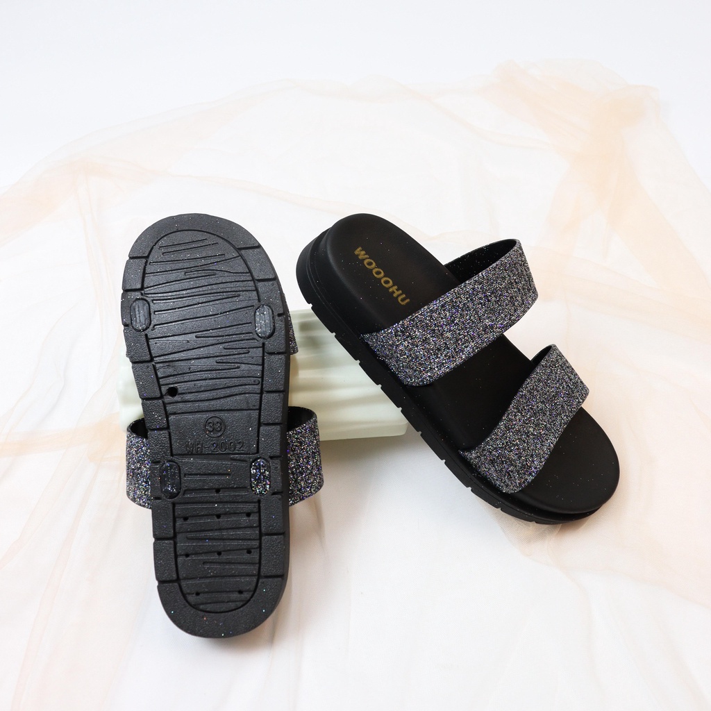 Luna Sandal Wanita Glitter Double Button- Demorin