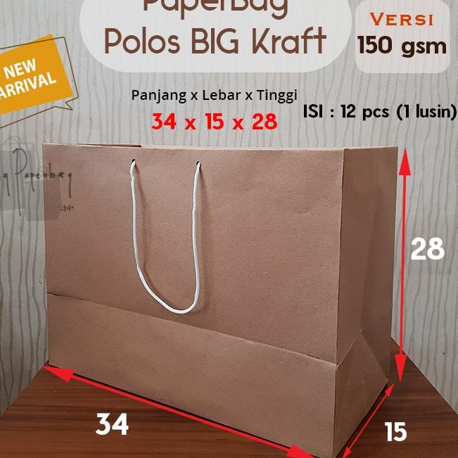 

Paper Bag/Tas Kertas Paperbag Polos Kraft Landscape 34 x 15 x28 150gsm