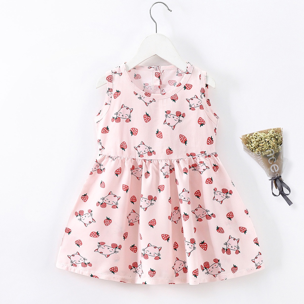 Baju Dress santai anak perempuan Katun Gaun terusan rumahan model korea 1 - 5 tahun motif Bunga