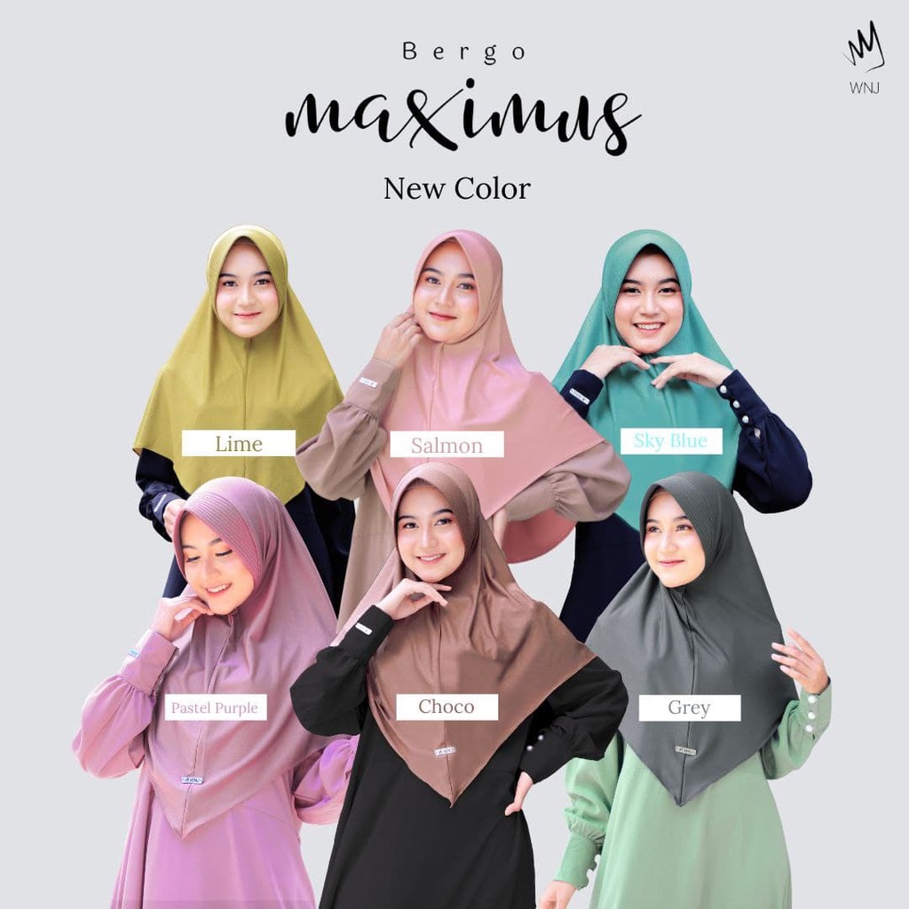 Jilbab Bergo Instan Pet Jumbo Polos Syari Murah MAXIMUS Khimar Instant Daily WNJ Wanoja Hijab