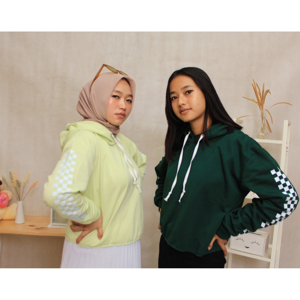 Sweater Crop Hoodie M0tif CATUR TANGAN  // Sweater Wanita korean