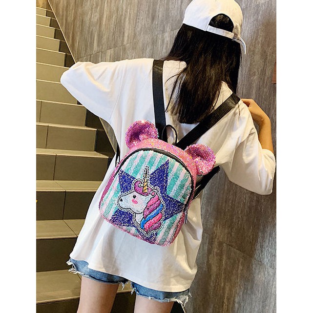 Backpack /Ransel Flip Sequin Unicorn Impor