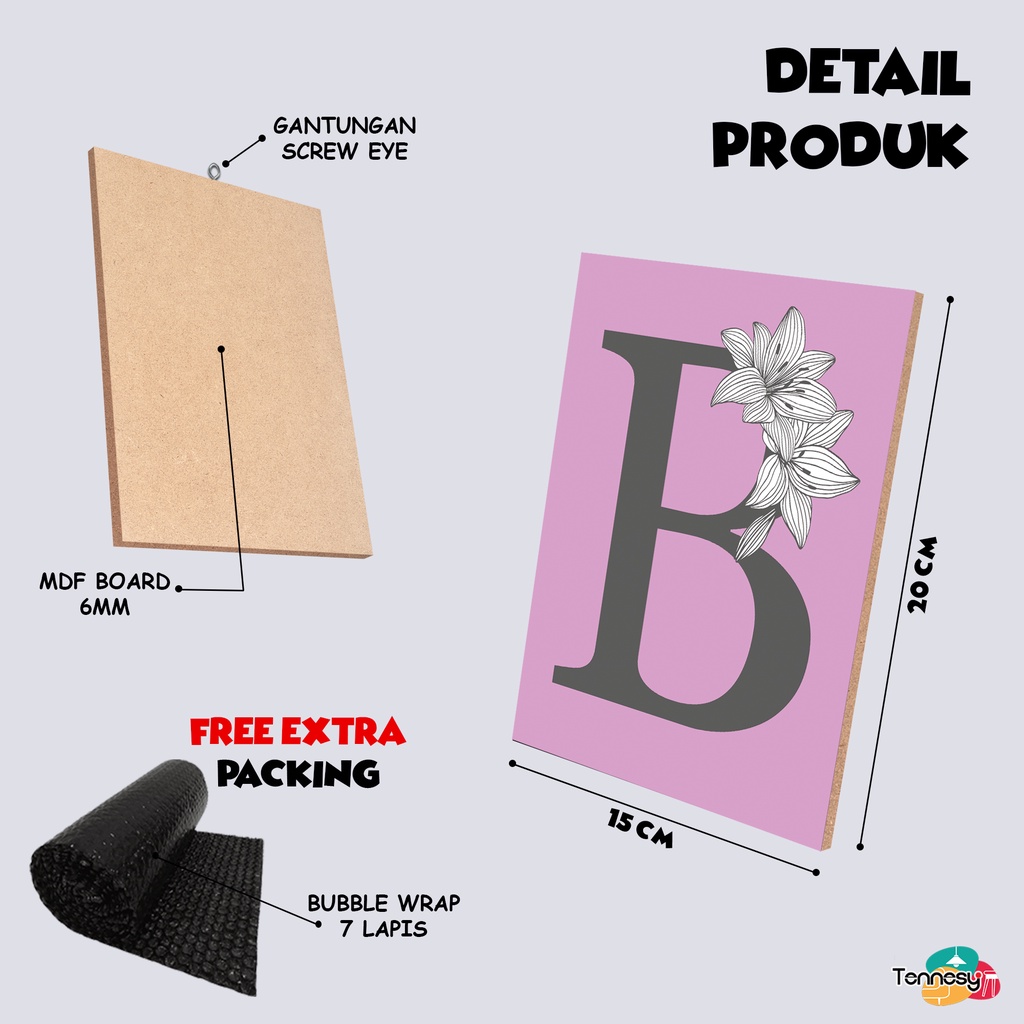 TENNESY HIASAN DINDING 15x20CM KUSTOM NAMA ALFABET HURUF  BUNGA FONT INISIAL TEXT REQUEST WALL DECOR PAJANGAN KAYU DEKORASI DINDING KAMAR TIDUR RUMAH