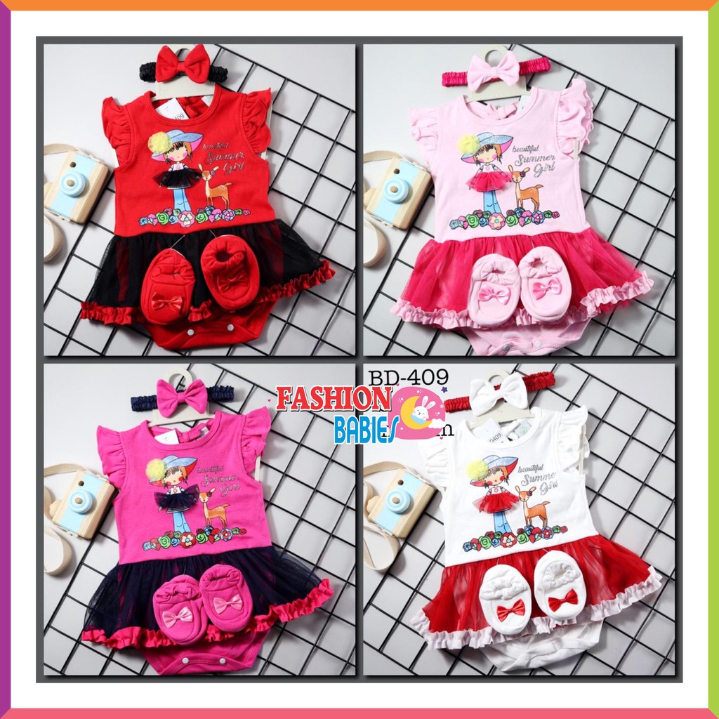 ❤ Baby Fashion ❤ 4in1 SET JUMPER TUTU + BANDANA + SEPATU PEREMPUAN 3-12BLN / BABY GIRL TILE SET