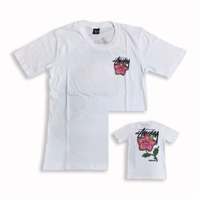 (BISA COD) KAOS T SHIRT STUSSY WHITE PREMIUM ROSE