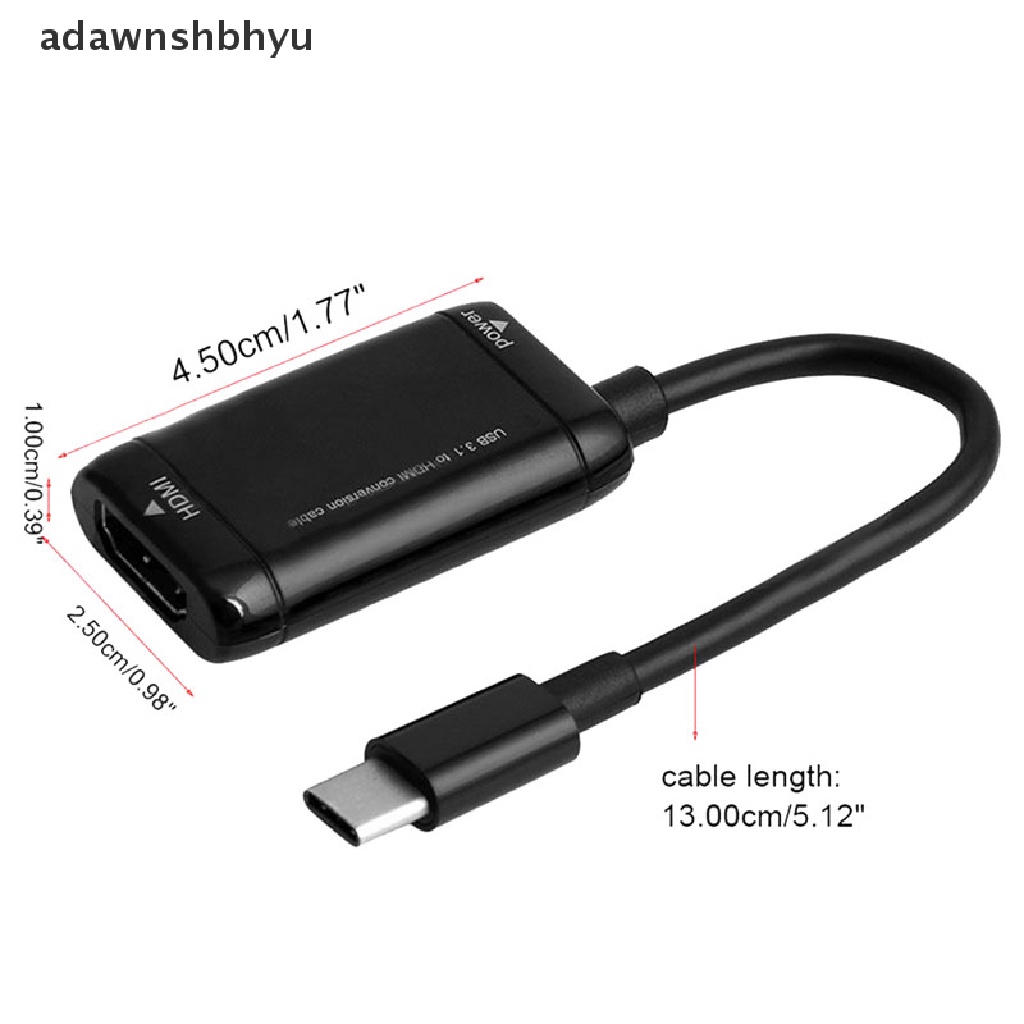 Adawnshbhyu USB-C Tipe C Ke HDMI Adapter USB 3.1 Kabel Untuk MHL Hp Android Tablet Hitam