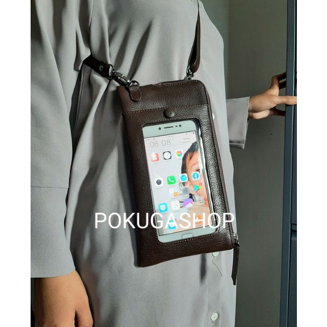 dompet hp sling bag kulit sapi asli unisex premium / phone case sling bag multifungsi asli kulit gar
