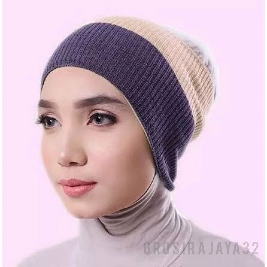 (GROSIRJAYA32) ciput rajut 2 warna - bandana rajut 2 warna - inner rajut 2 warna Murah berkualitas