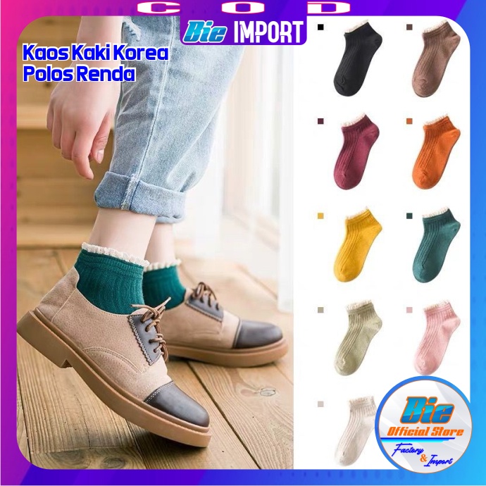 Kaos Kaki Wanita Korea Polos Renda Impor Best Seller