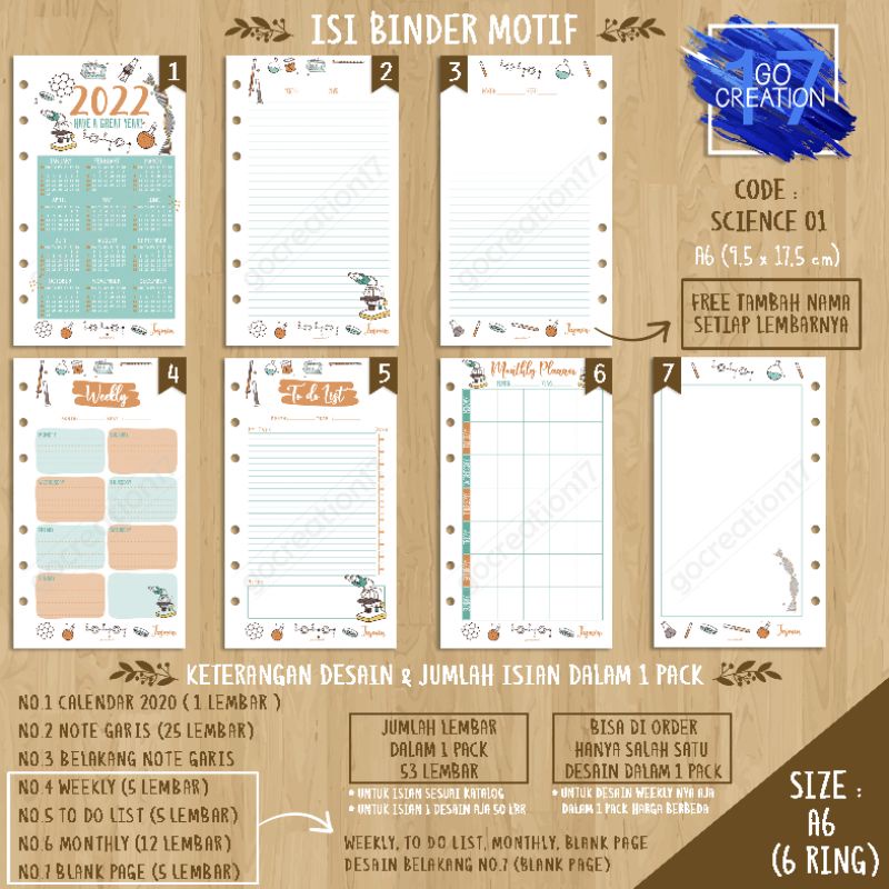 

Buku Planner isi Kertas Binder Motif Science 01 Premium A6 ring 6