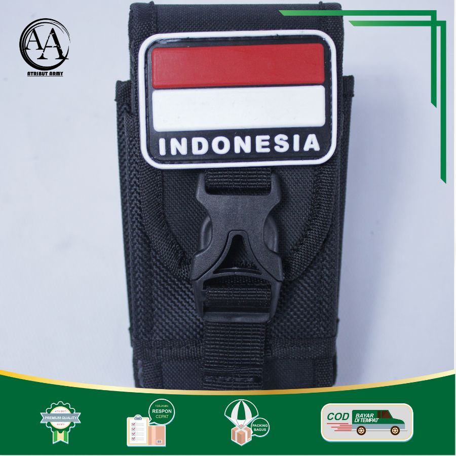 [TEMPAT HP DOUBLE SLOT 6,7 in &amp; 6,5 in] Tempat Sarung HP Pinggang KANVAS TACTICAL bonus Logo karet Atribut Satpam Security TNI