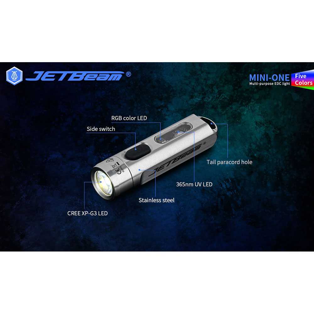 JETBeam Mini One Senter LED CREE XP-G3 500 Lumens with RGB + UV Light