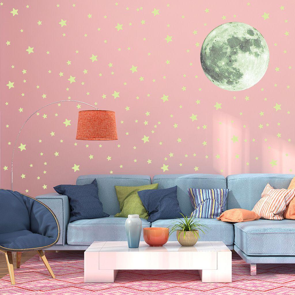 Populer Bulan Bintang Stiker Dinding DIY 3D Starry Ceiling Cling Kamar Tidur Anak Glow In Dark