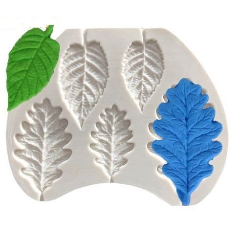 3D Silicon Mold Fondant Cake Decoration - 5 Cavity 2 Leaves Modelling