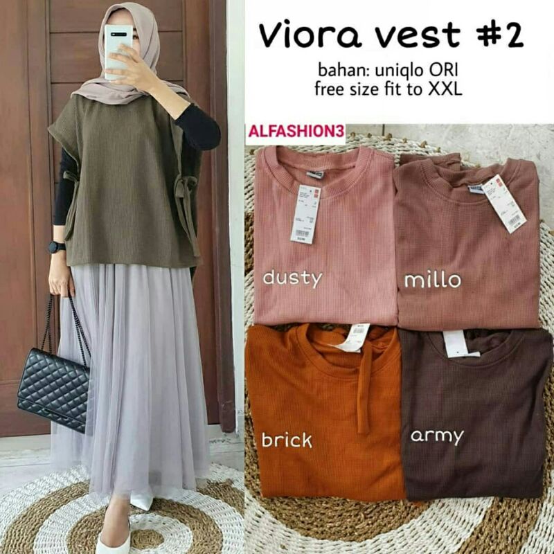 Viora Vest dusty pink brick army outerwear wanita bahan Kaos uniqlo XXL jumbo outer wear fashion new