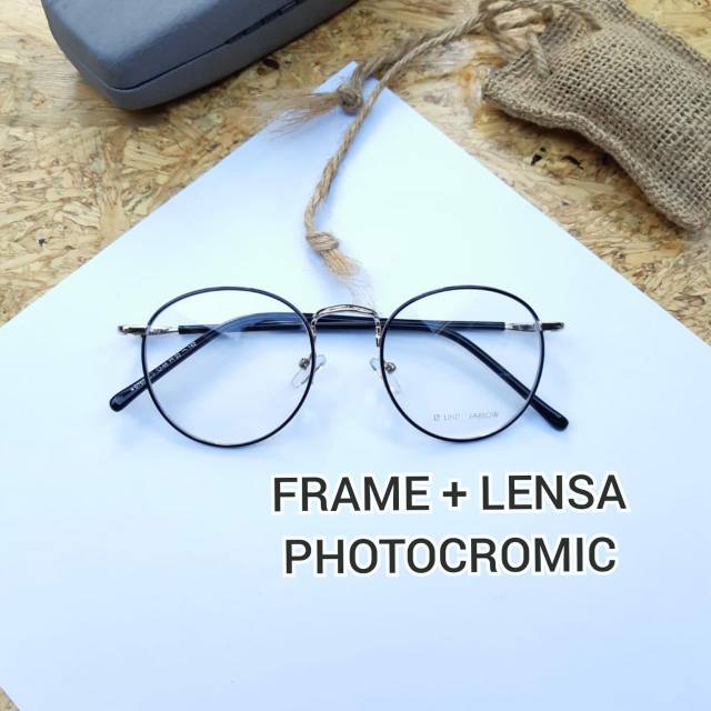 Frame Kacamata Minus Korea Retro Lilo | Paket Kacamata Minus | Lensa Photocromic | Lensa AntiRadiasi