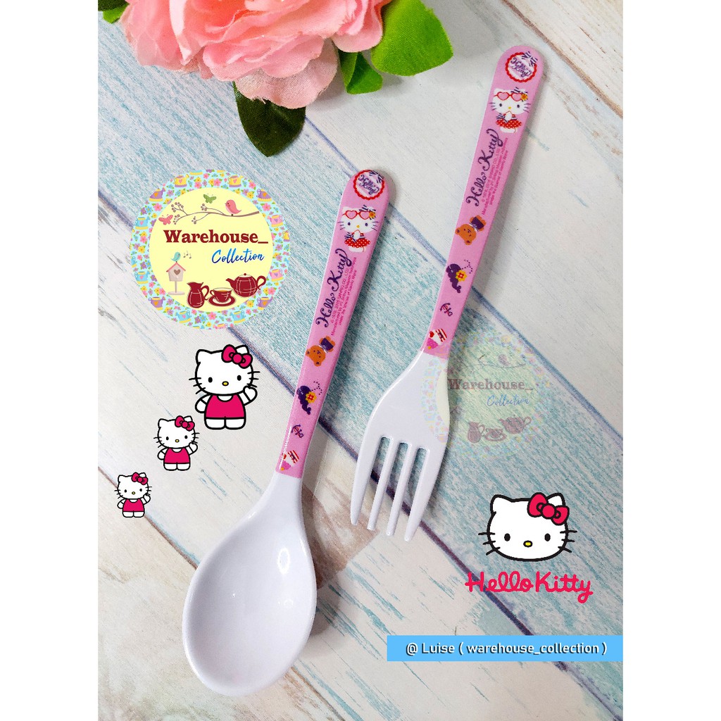 PIRING KECIL/PIRING BESAR/MANGKOK/PIRING MUKA HELLO KITTY SUMMER MARINE-Sendok+garpu
