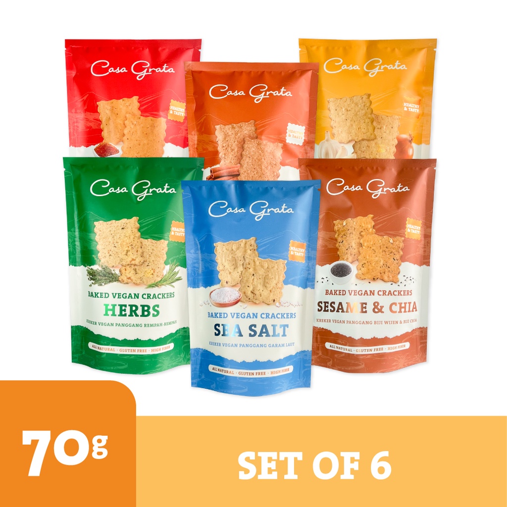 

6 Packs - 70gr (6 Casa Grata Crackers - choose your own flavor) - Gluten Free & Vegan Snacks