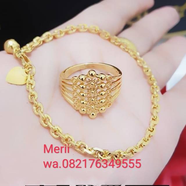 Gelang rantai Medan + cincin lapis emas 24k